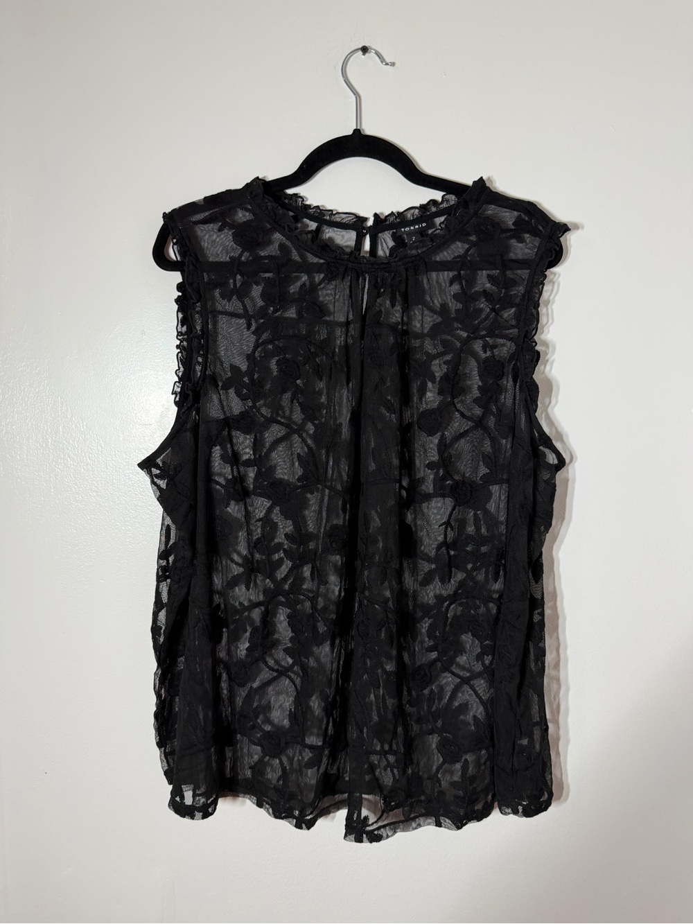 Torrid Size 2 Black Sheer Floral Embroidered Mesh Blouse Gothic